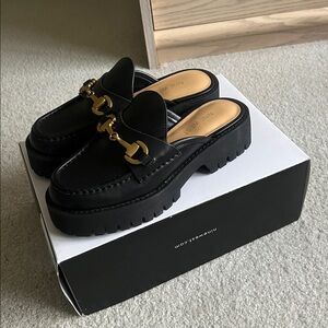 Nine West Black Mule Loafers with Gold Hardware